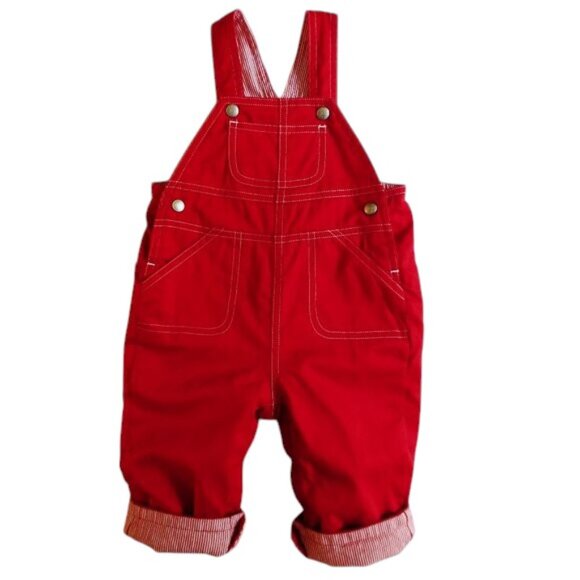 Vintage Gap Red Striped Lined Overalls size 3-6 Months - Picture 1 of 13